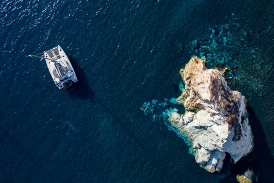 Santorini Platinum Catamaran Cruise with Meal, BBQ and Open Bar