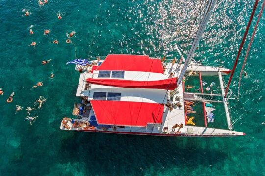 Sailing Catamaran Cruise in Santorini with BBQ, Drinks and Transfer