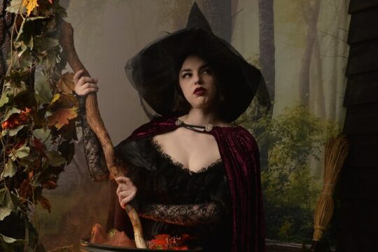 Witch Costume Photo Shoot - Olde Salem Village theatrical set