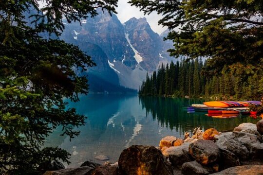 Sunset at Moraine Lake and Lake Louise from Canmore/Banff