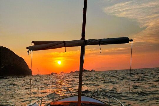 Sunset on a boat in Capri on the Classic Gozzo