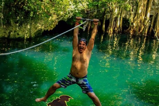 Adrenaline day driving ATV’s doing Ziplines and swimming in a Cenote from Cancun