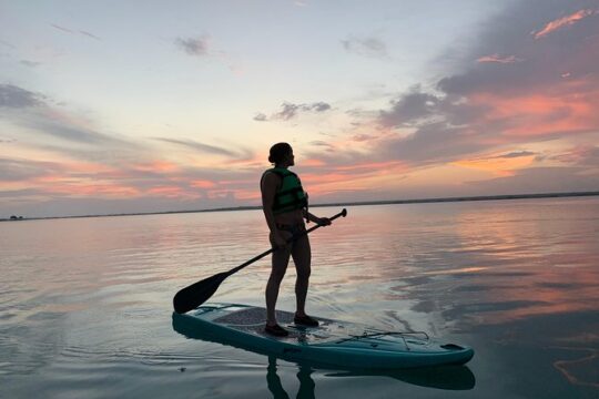 Paddleboard sunrise tour in the seven colors lagoon of Bacalar