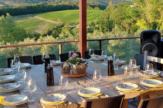Cooking lesson on the terrace of the Chianti farm with lunch