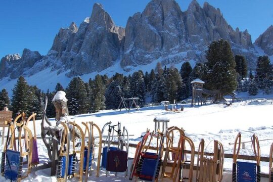 The most famous sledge slope in the Dolomites and a panoramic tour by car