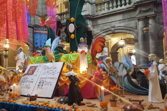 Day of the Dead Tram on a double decker bus
