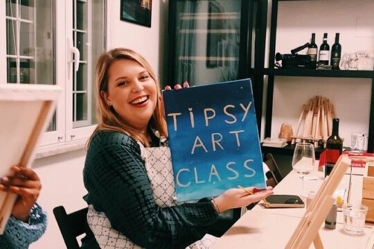 Paint and free flowing wine art class in Rome