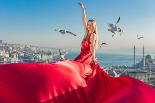 Rooftop Flying Dress Photo Shoot in Istanbul