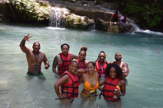 Blue Hole Waterfalls + Bamboo River Rafting Tour from Ocho Rios