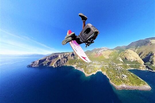 Paragliding flight over the Gardens of Ninfa
