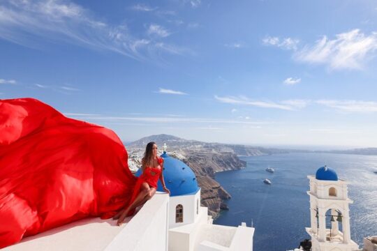 Santorini Flying Dress Photography
