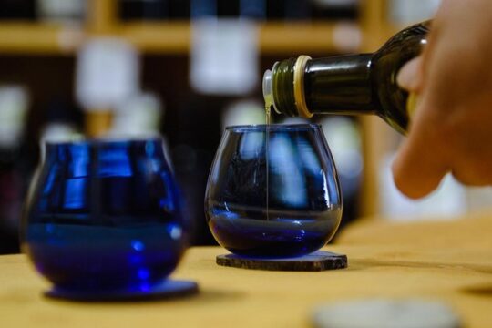 Tasting of extra virgin olive oil in the shop