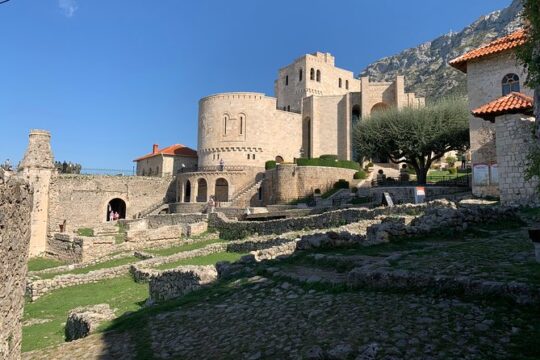 Bovilla Lake, Gamti Mountain, and Kruja Fortress.