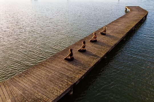 Relax and nature: Yoga lesson on the shore of the lake with picnic