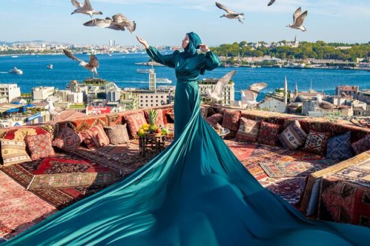 1 Hour Private Flying Dress Rooftop Photoshoot in Istanbul