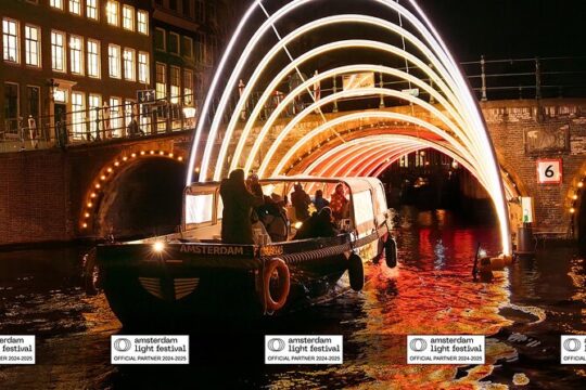 Shared Amsterdam Light Festival Cruise with Glass of Mulled Wine