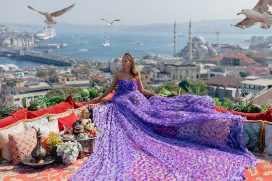 Rooftop and Lanterns Photoshoot with Flying Dress