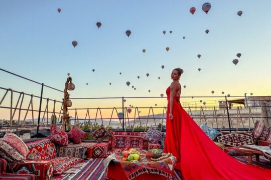 Cappadocia Rooftop Photoshoot with Hot Air Balloons