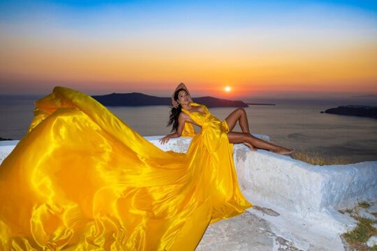Amazing Flying Dress Photoshoot in Santorini