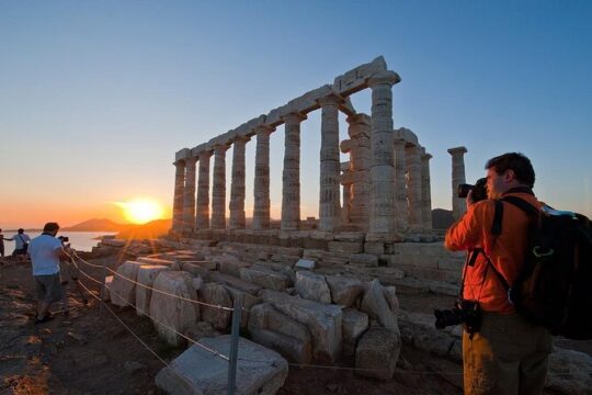 Ancient Corinth and sunset at Sounio temple of Poseidon private