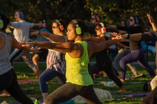 Silent Disco Style Yoga Class in Lake Merritt Pergola