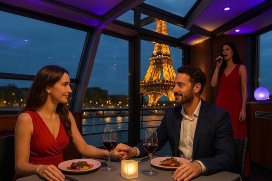 Seine River Dinner Cruise with Rooftop Aperitif and Live Singer