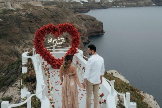Santorini Romantic Sunset Proposal on a Private Balcony