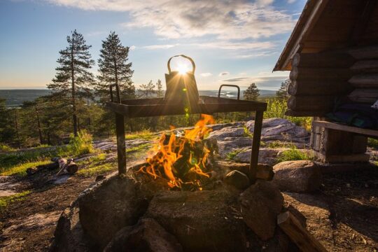 Midnight Sun Arctic Picnic On The Top Of The Hill